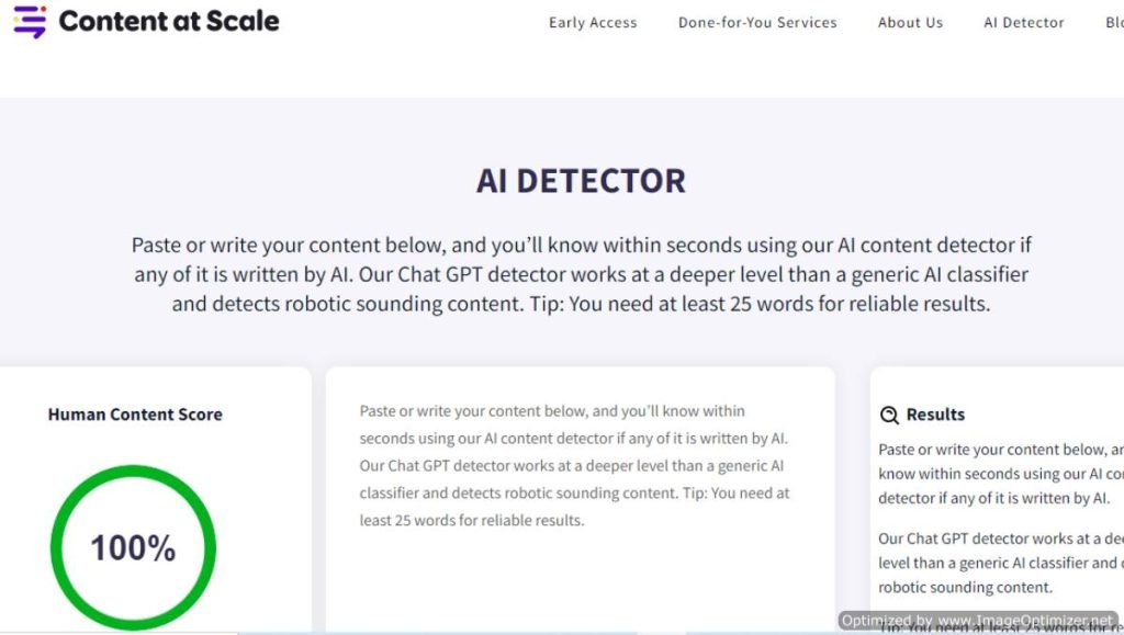Content at Scale AI Detector Screenshot