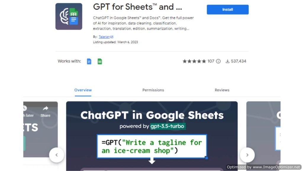 GPT For Sheets Screenshot