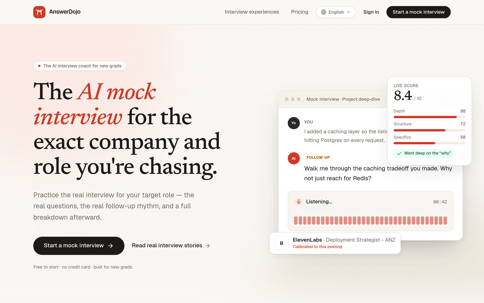 AnswerDojo AI Tool Homepage Screenshot and User Interface