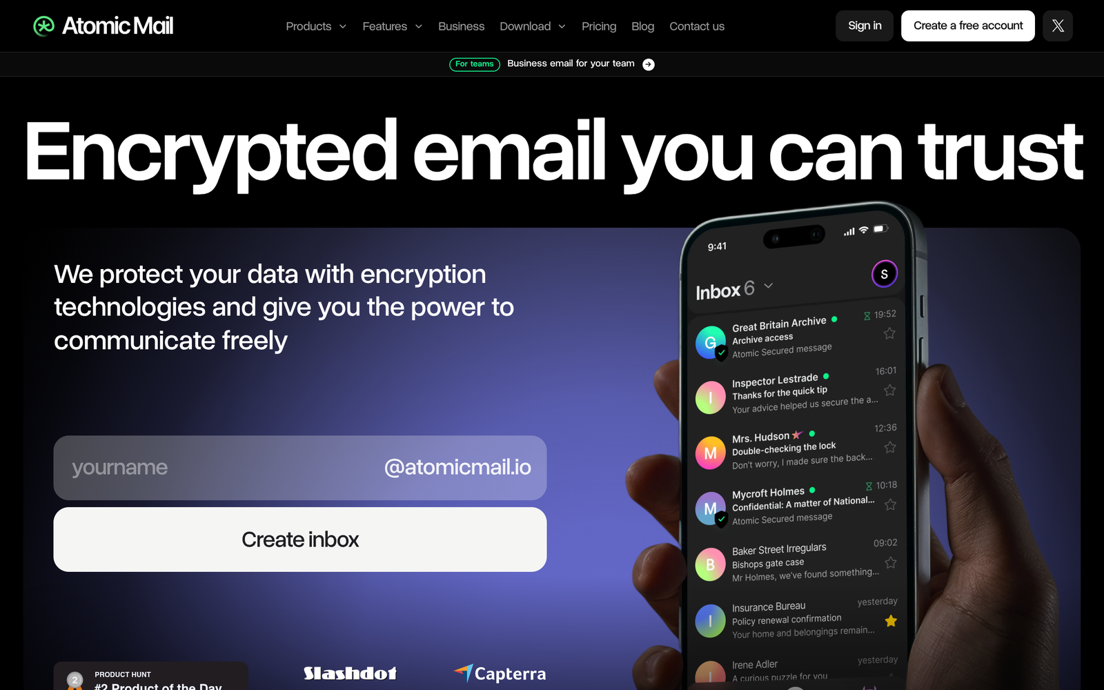 AtomicMail AI Tool Homepage Screenshot and User Interface