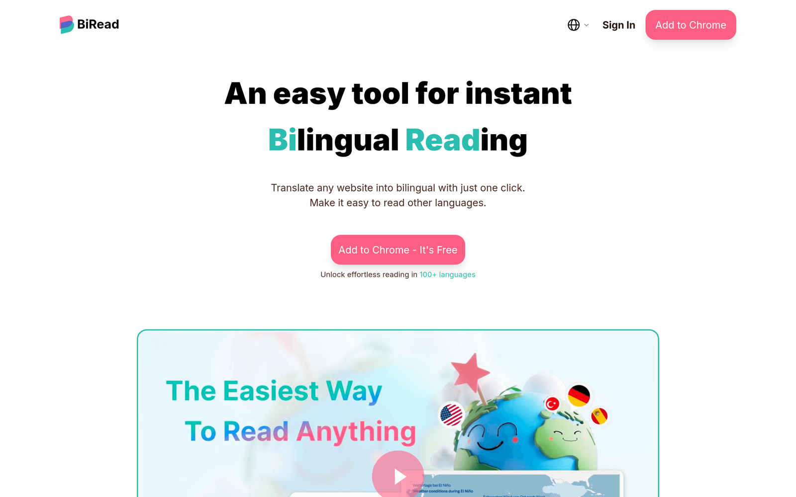 BiRead AI Tool Homepage Screenshot and User Interface