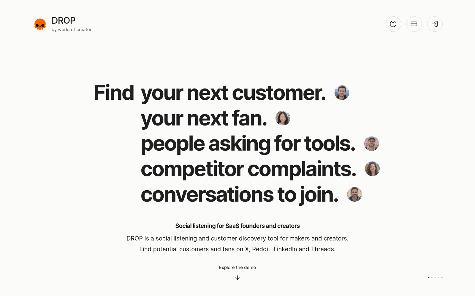 DROP AI Tool Homepage Screenshot and User Interface