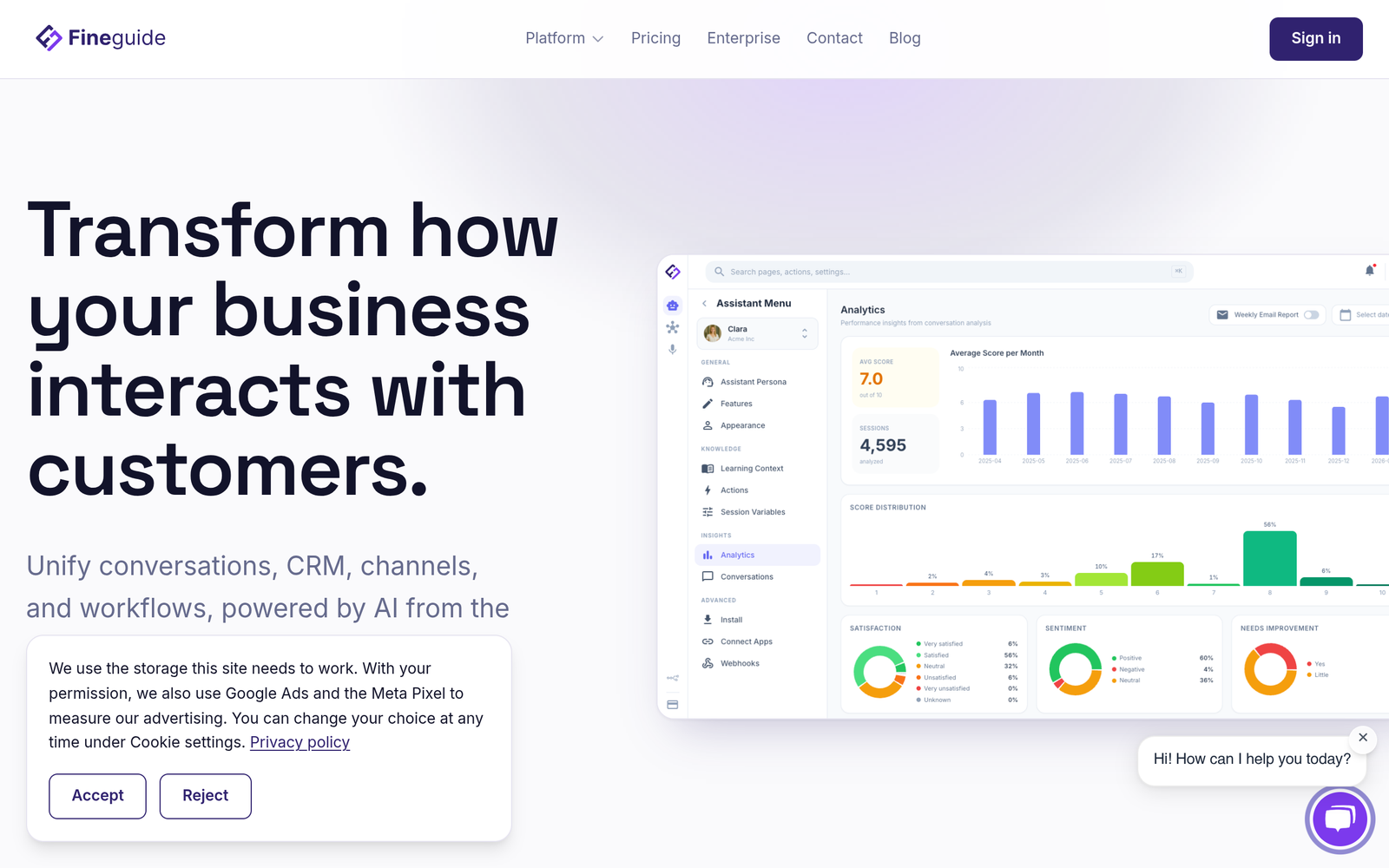 Fineguide AI Tool Homepage Screenshot and User Interface