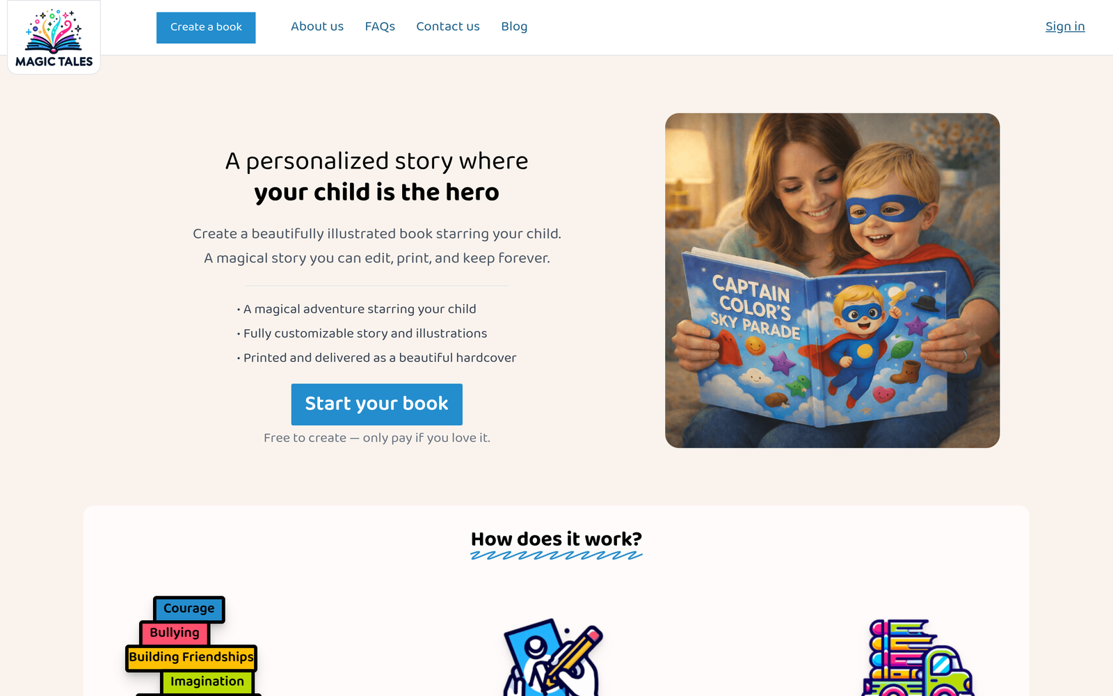 Magic Tales AI Tool Homepage Screenshot and User Interface