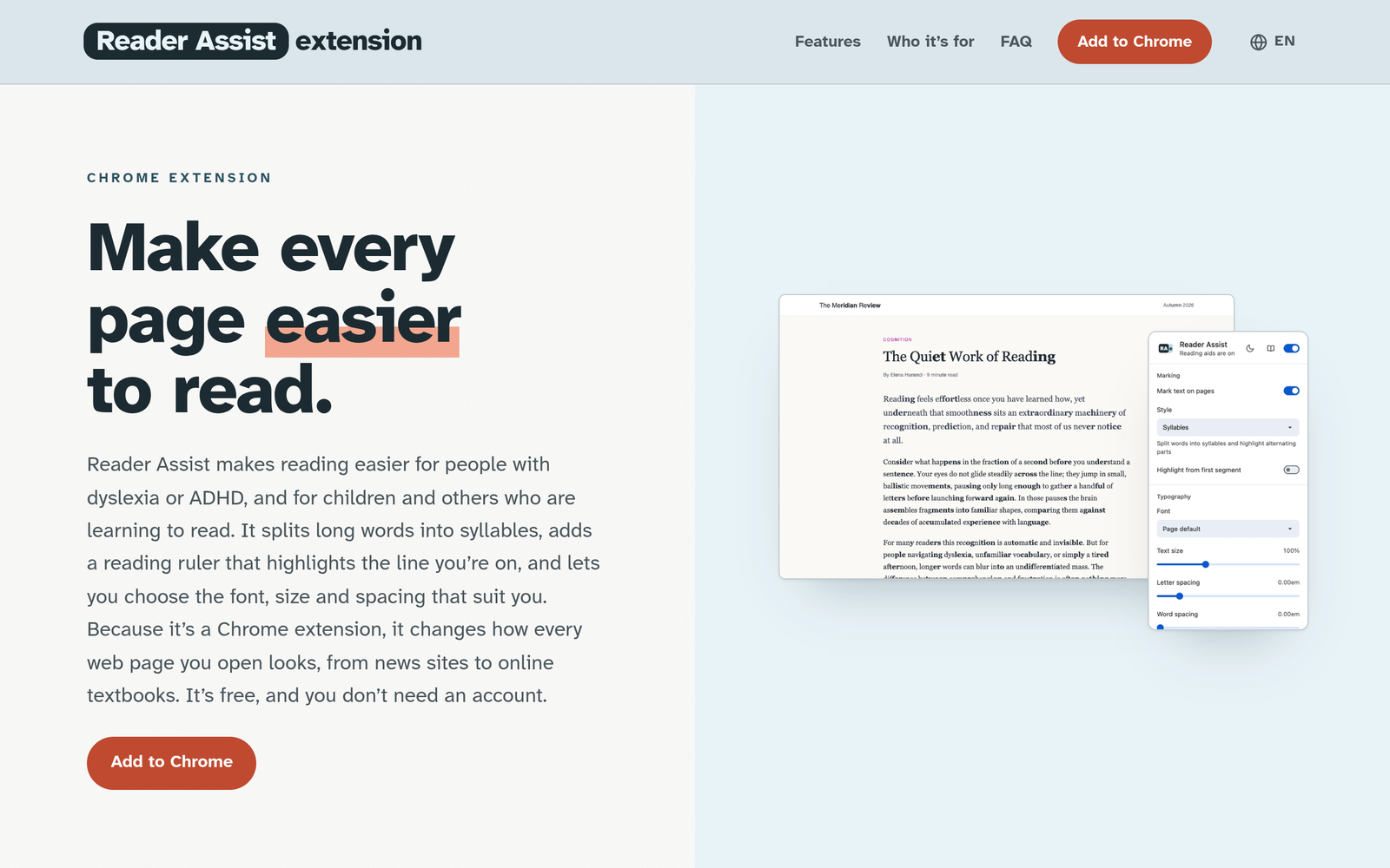 Reader Assist AI Tool Homepage Screenshot and User Interface