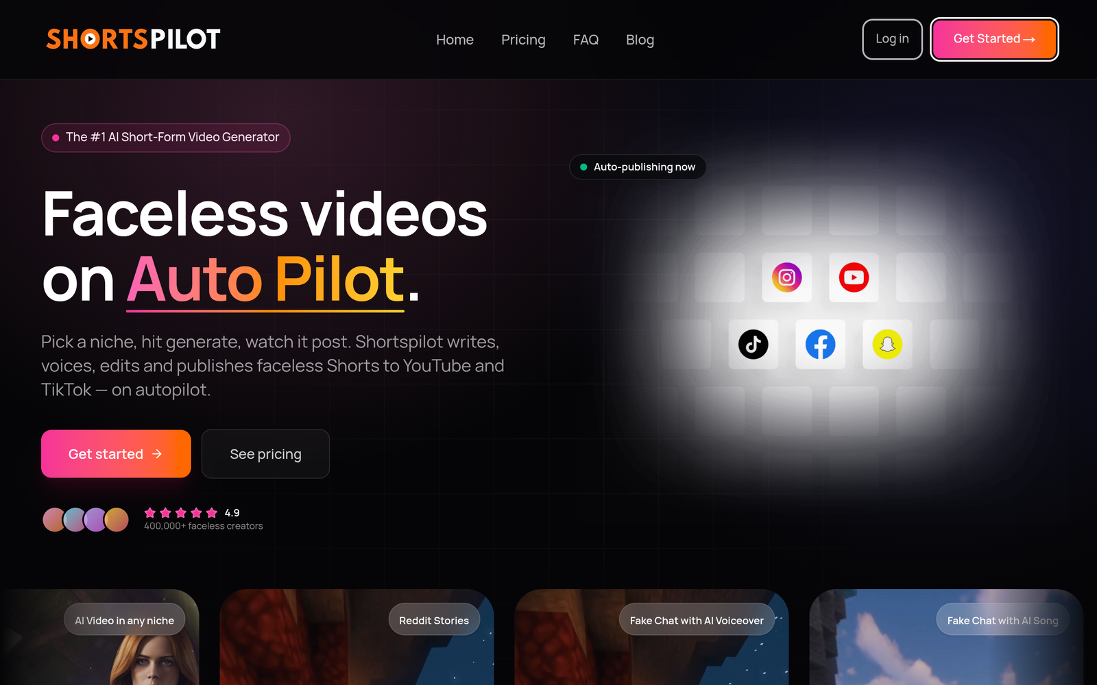 Shortspilot.ai AI Tool Homepage Screenshot and User Interface