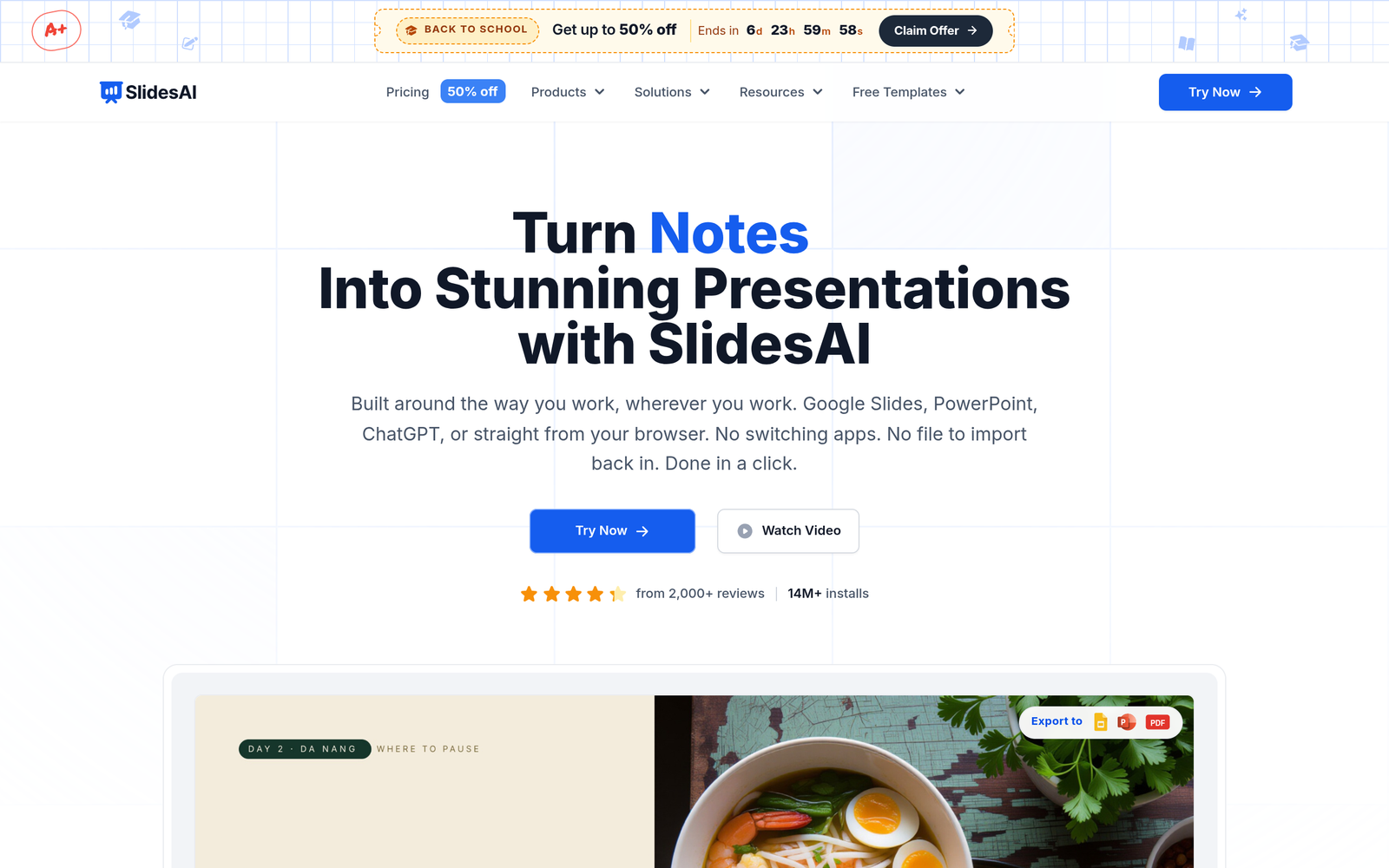 SlidesAI AI Tool Homepage Screenshot and User Interface