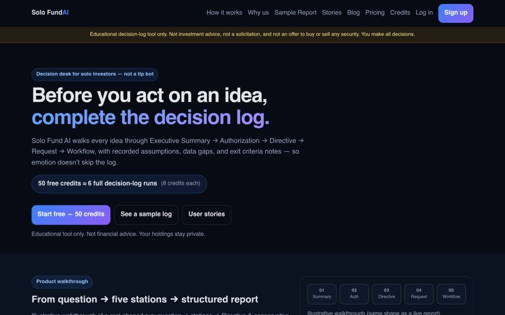 Solo Fund AI – Overview, Pricing & Verified Features Screenshot