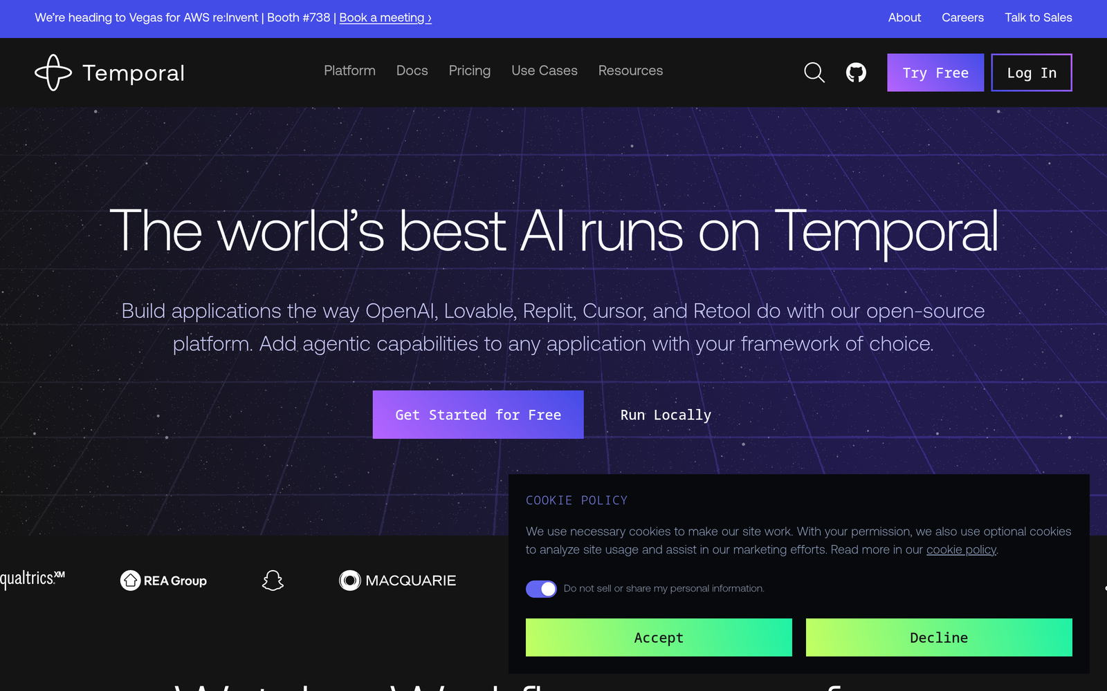 Temporal. AI Tool Homepage Screenshot and User Interface